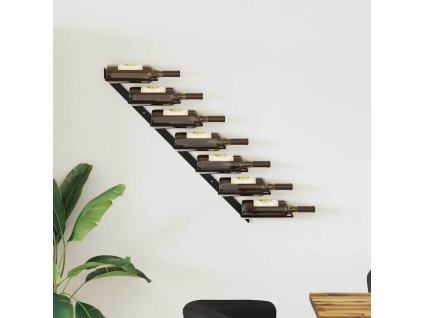 Nástěnný stojan na víno na 7 lahví černý kov 289564