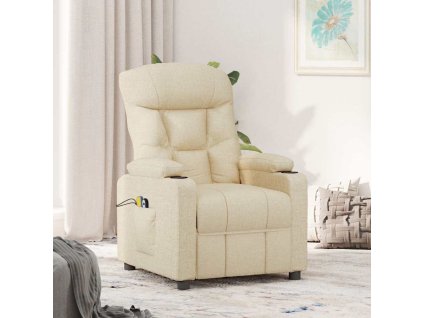 Zvedací masážní křeslo krémové textil 3093476