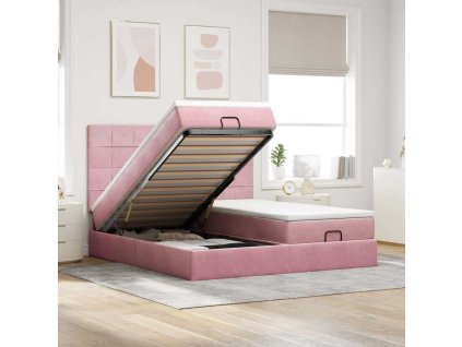 Osmanský rám postele s matracíes růžová 180x200cm samet 3313777