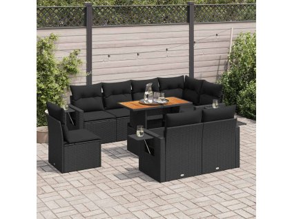 9dílná zahradní sedací souprava s poduškami černá polyratan 3327163