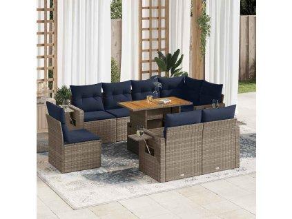 9dílná zahradní sedací souprava s poduškami šedá polyratan 3327169