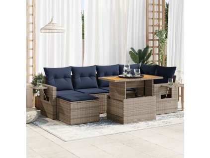 7dílná zahradní sedací souprava s poduškami šedá polyratan 3327176