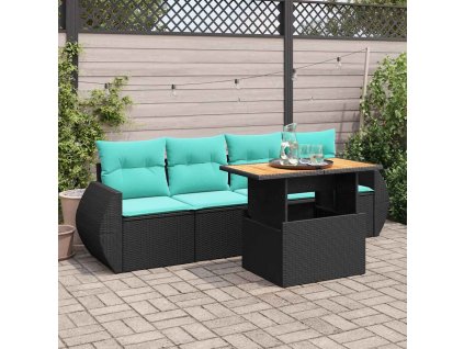 5dílná zahradní sedací souprava s poduškami černá polyratan 3327207