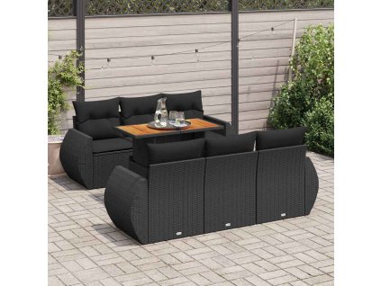 7dílná zahradní sedací souprava s poduškami černá polyratan 3327219