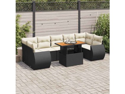 8dílná zahradní sedací souprava s poduškami černá polyratan 3327234