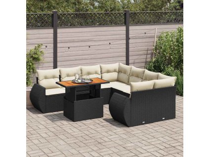 9dílná zahradní sedací souprava s poduškami černá polyratan 3327241