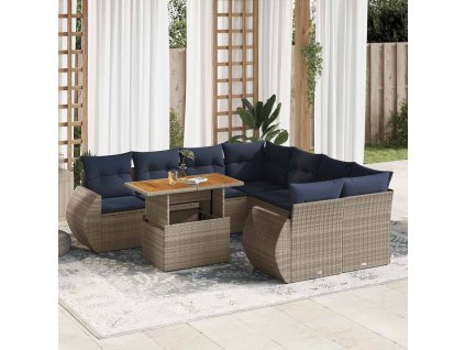 9dílná zahradní sedací souprava s poduškami šedá polyratan 3327246