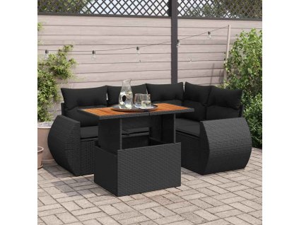 5dílná zahradní sedací souprava s poduškami černá polyratan 3327254
