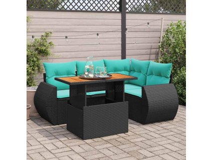 5dílná zahradní sedací souprava s poduškami černá polyratan 3327256