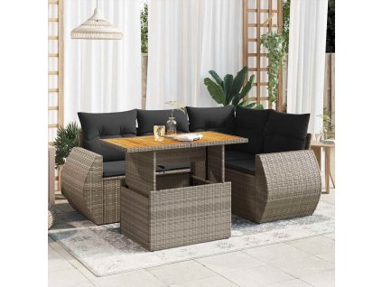 5dílná zahradní sedací souprava s poduškami šedá polyratan 3327259