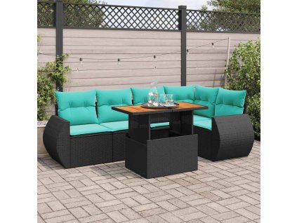 6dílná zahradní sedací souprava s poduškami černá polyratan 3327263