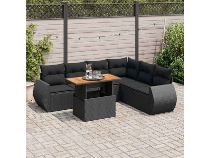 7dílná zahradní sedací souprava s poduškami černá polyratan 3327268