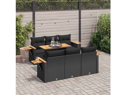 7dílná zahradní sestava s poduškami černá polyratan akácie 3327555