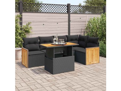 6dílná zahradní sestava s poduškami černá polyratan akácie 3327709