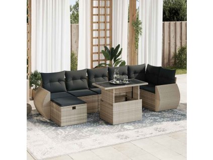 8dílná zahradní sedací souprava a podušky světle šedá polyratan 3327912