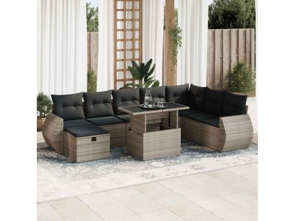 9dílná zahradní sedací souprava s poduškami šedá polyratan 3327920