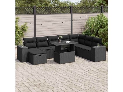 9dílná zahradní sedací souprava s poduškami černá polyratan 3327955