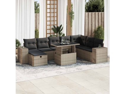 9dílná zahradní sedací souprava s poduškami šedá polyratan 3327960