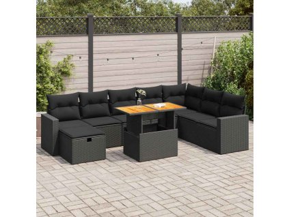 9dílná zahradní sestava s poduškami černá polyratan akácie 3328014