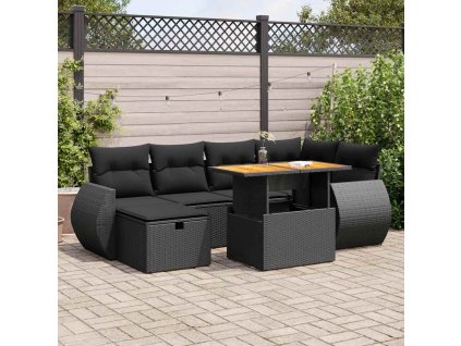 8dílná zahradní sestava s poduškami černá polyratan akácie 3328056