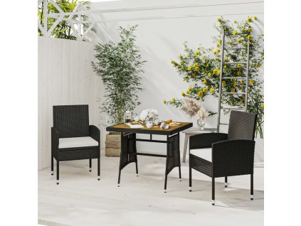 3dílný zahradní jídelní set polyratan černý 3120088