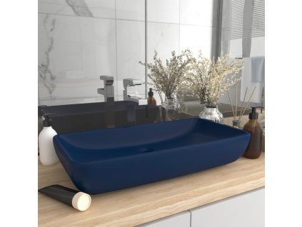 Luxusní umyvadlo obdélníkové matné tmavě modré 71x38cm keramika 146957