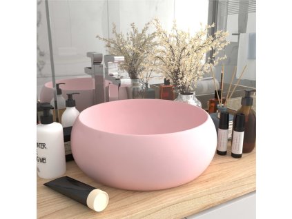 Luxusní umyvadlo kulaté matné růžové 40 x 15 cm keramické 146999