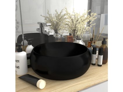 Luxusní umyvadlo kulaté matné černé 40 x 15 cm keramické 147008