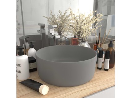 Luxusní umyvadlo kulaté matné světle šedé 40 x 15 cm keramické 147015