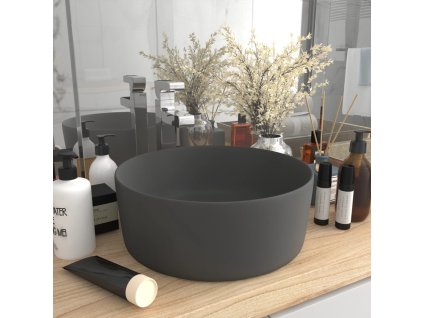 Luxusní umyvadlo kulaté matné tmavě šedé 40 x 15 cm keramické 147016
