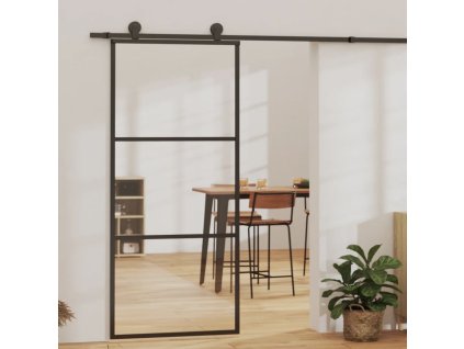 Posuvné dveře ESG sklo a hliník 90 x 205 cm černé 151009