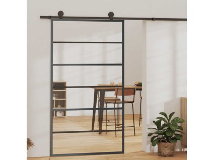Posuvné dveře ESG sklo a hliník 102 x 205 cm černé 151016