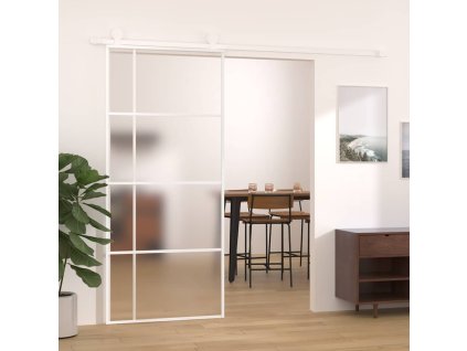 Posuvné dveře mléčné ESG sklo a hliník 90 x 205 cm bílé 151685