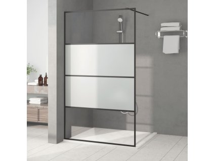 Sprchová zástěna walk-in černá 115x195 cm napůl mléčné ESG sklo 152128
