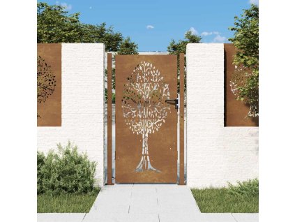 Zahradní branka 105 x 205 cm cortenová ocel design stromu 153219