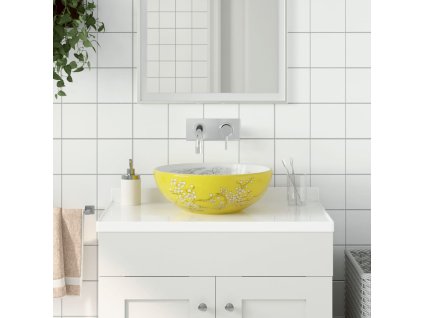 Umyvadlo na desku bílé a žluté kulaté Φ 41 x 14 cm keramika 155053