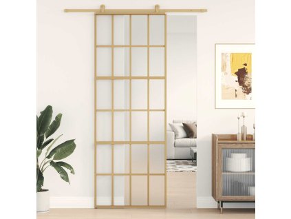 Posuvné dveře zlaté 76 x 205 cm mléčné ESG sklo a hliník 155175