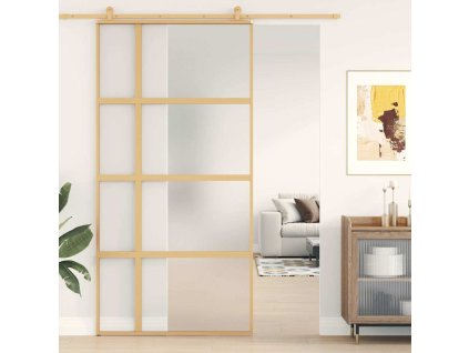 Posuvné dveře zlaté 102,5 x 205 cm mléčné ESG sklo a hliník 155195