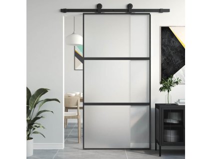 Posuvné dveře černé 102,5 x 205 cm tvrzené sklo a hliník 155200