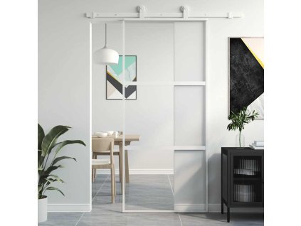 Posuvné dveře bílé 90 x 205 cm tvrzené sklo a hliník 155205