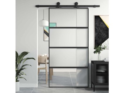 Posuvné dveře černé 102,5 x 205 cm tvrzené sklo a hliník 155221
