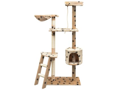 Škrabadlo pro kočky sisalové sloupky 125cm béžová potisk tlapek 170488