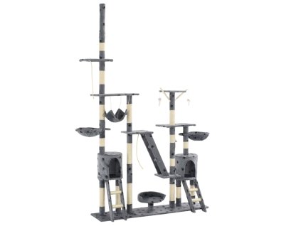 Škrabadlo pro kočky sisalové sloupky 230-250 cm šedé s tlapkami 170618