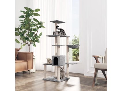 Škrabadlo pro kočky se sisalovými sloupky světle šedé 142 cm 171592