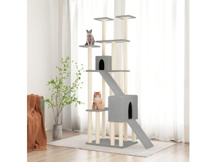 Škrabadlo pro kočky se sisalovými sloupky světle šedé 190 cm 171649