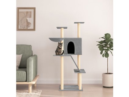 Škrabadlo pro kočky se sisalovými sloupky světle šedé 143 cm 171730