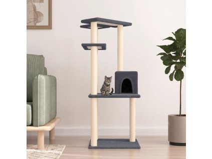 Škrabadlo pro kočky se sisalovými sloupky tmavě šedé 123 cm 171785