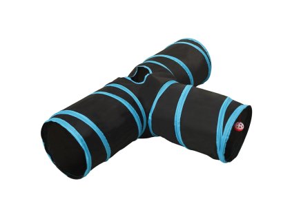 Kočičí tunel 3cestný černý a modrý 90 cm polyester 172182