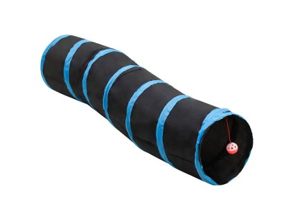 Kočičí tunel ve tvaru S černý a modrý 122 cm polyester 172185