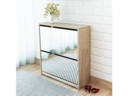 Botník dvoupatrový zrcadlo dub 63 x 17 x 67 cm 243045